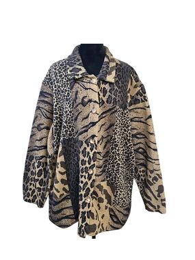 St. John's Bay Mixed Animal-Print Teddy Jacket in Tan & Black